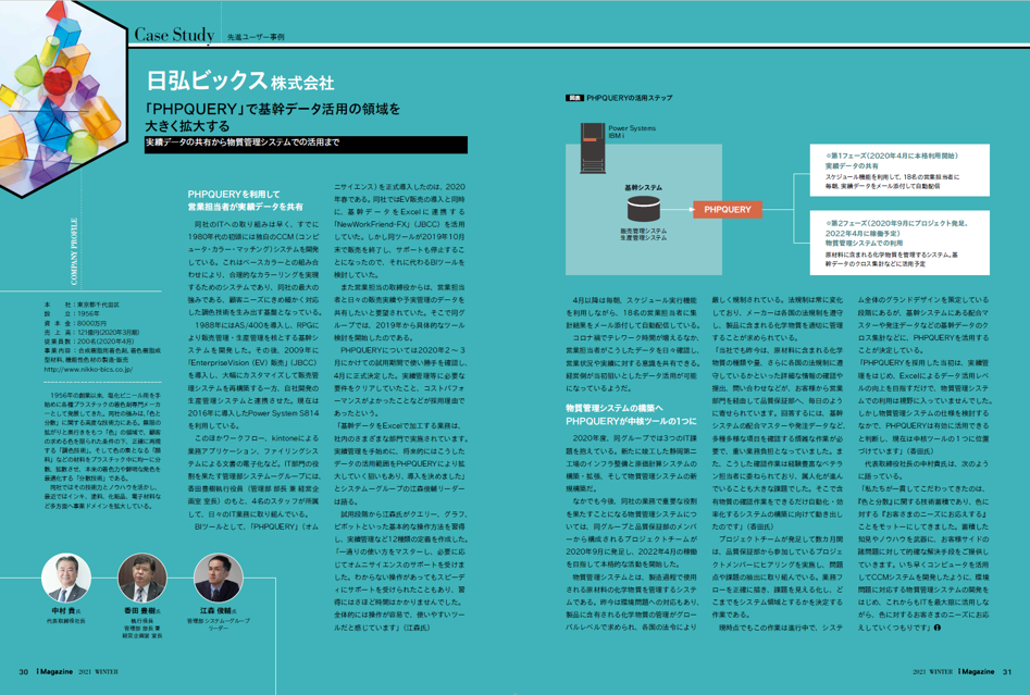 i Magazine 2021 WINTER掲載、日弘ビックス株式会社のPHPQUERY導入事例誌面