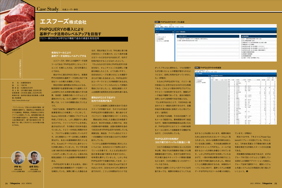 i Magazine 2021 SPRING掲載、エスフーズ株式会社のPHPQUERY導入事例誌面